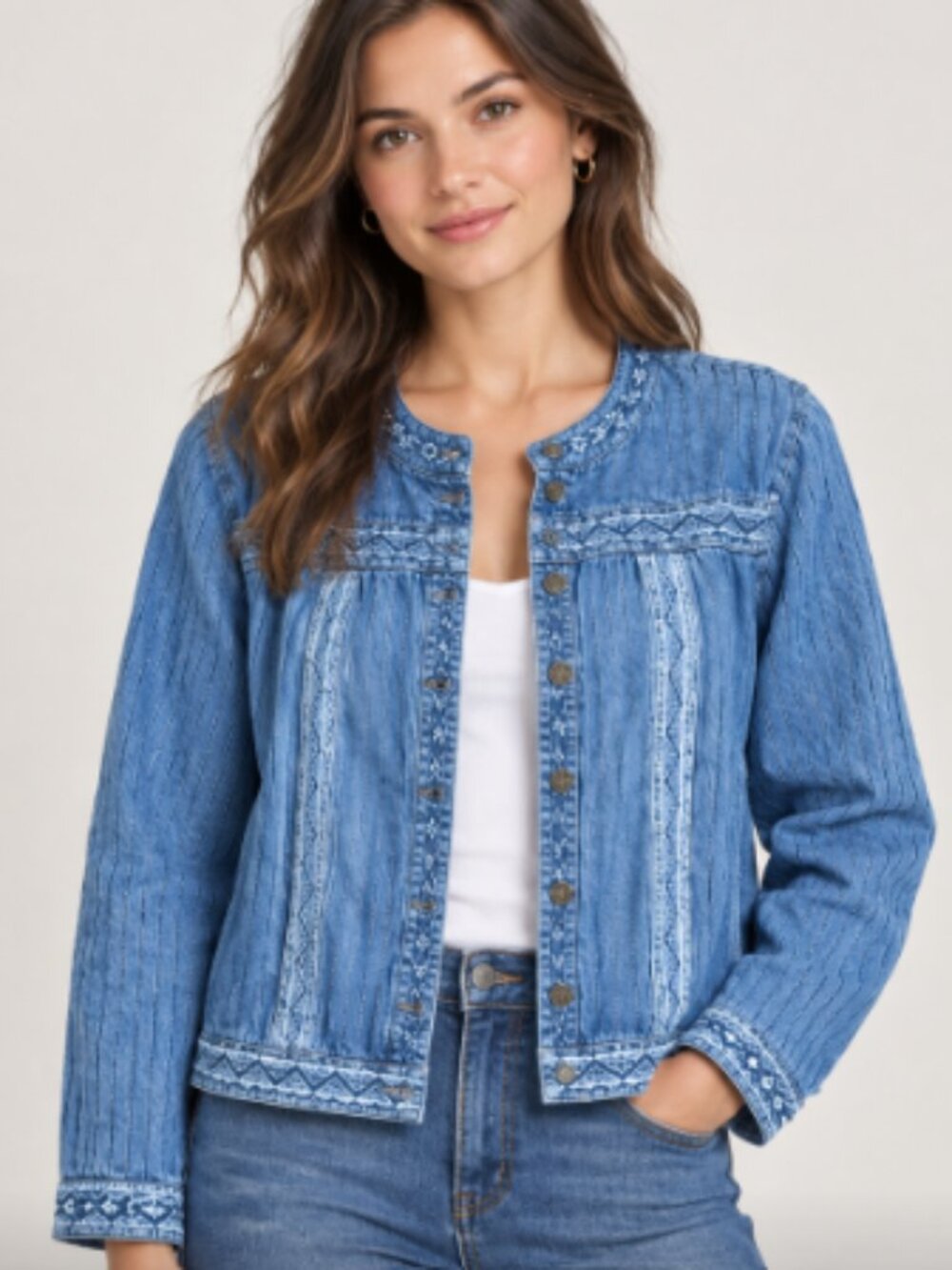 Indigo Thread Co. Women’s Striped Denim Snap Front Jacket Size 2X